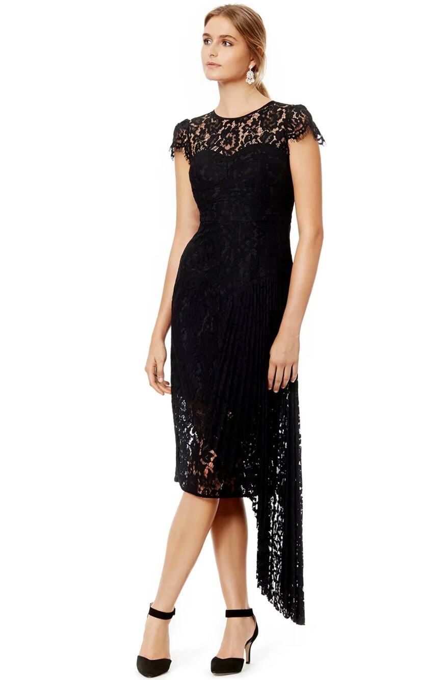 Milly Sheath Lace Dress Womens 2 Black Side of Pleats Cap Sleeve Cocktail USA